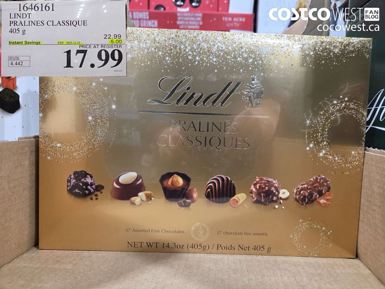 1646161 LINDT PRALINES CLASSIQUE 405G ($5.00 INSTANT SAVINGS EXPIRES ON 2025-12-22) $17.99