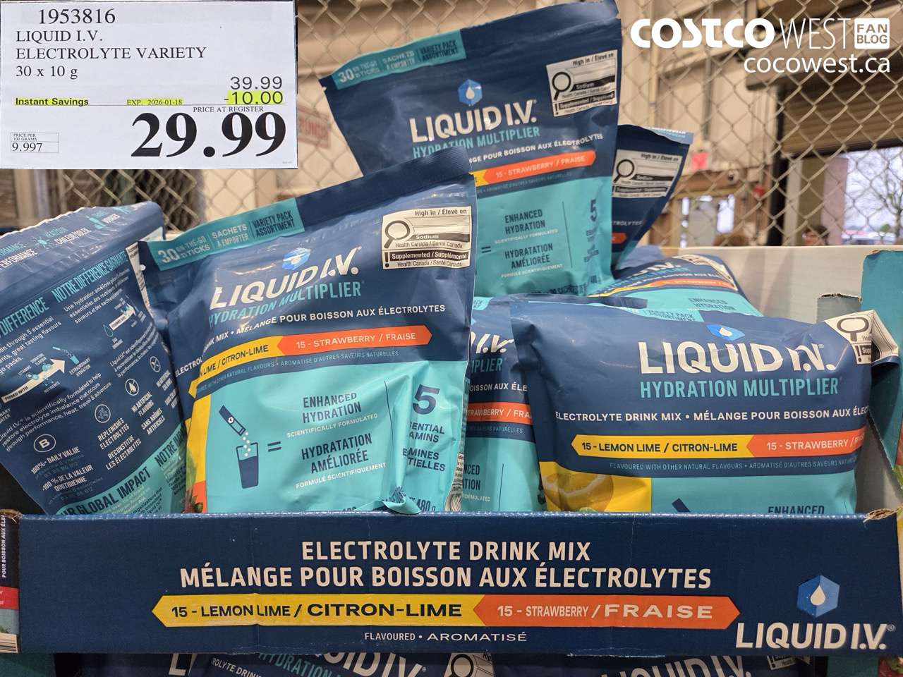 1953816 LIQUID I.V. ELECTROLYTE VARIETY 30 x 10 g ($10.00 INSTANT SAVINGS EXPIRES ON 2026-01-18) $29.99