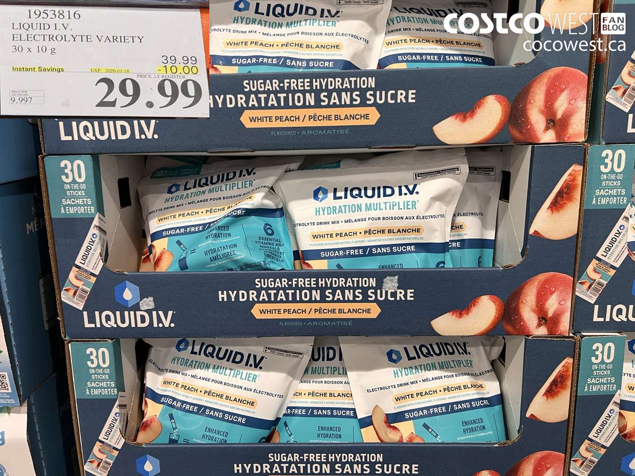 1953816 LIQUID I.V. ELECTROLYTE VARIETY 30 x 10 g ($10.00 INSTANT SAVINGS EXPIRES ON 2026-01-18) $29.99