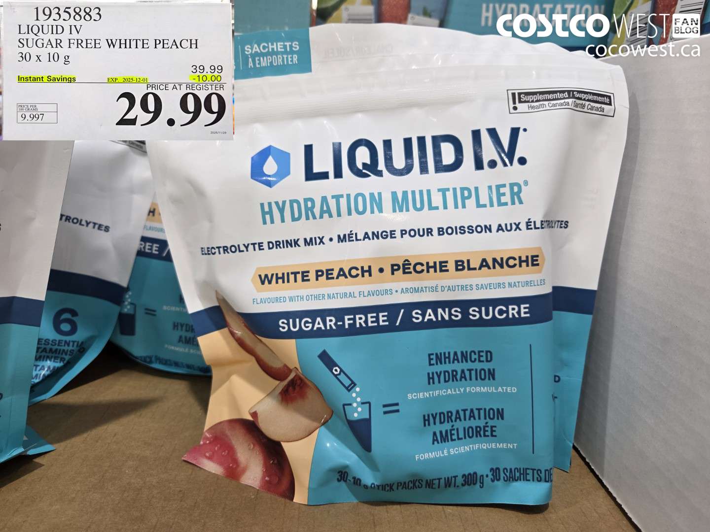 1935883 LIQUID IV SUGAR FREE WHITE PEACH 30 x 10 g ($10.00 INSTANT SAVINGS EXPIRES ON 2025-12-01) $29.99