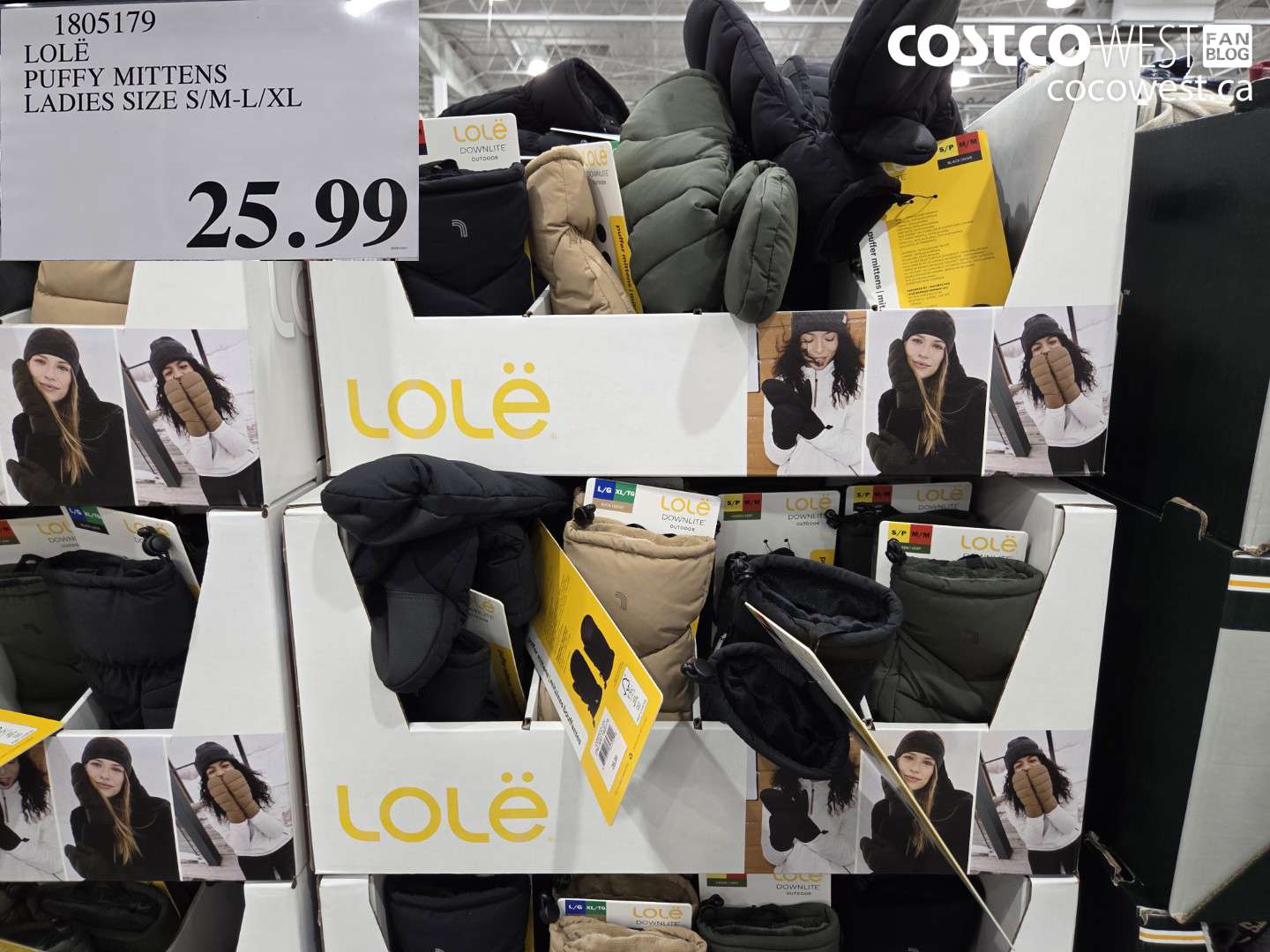 1805179 LOLE PUFFER MITTENS $25.99