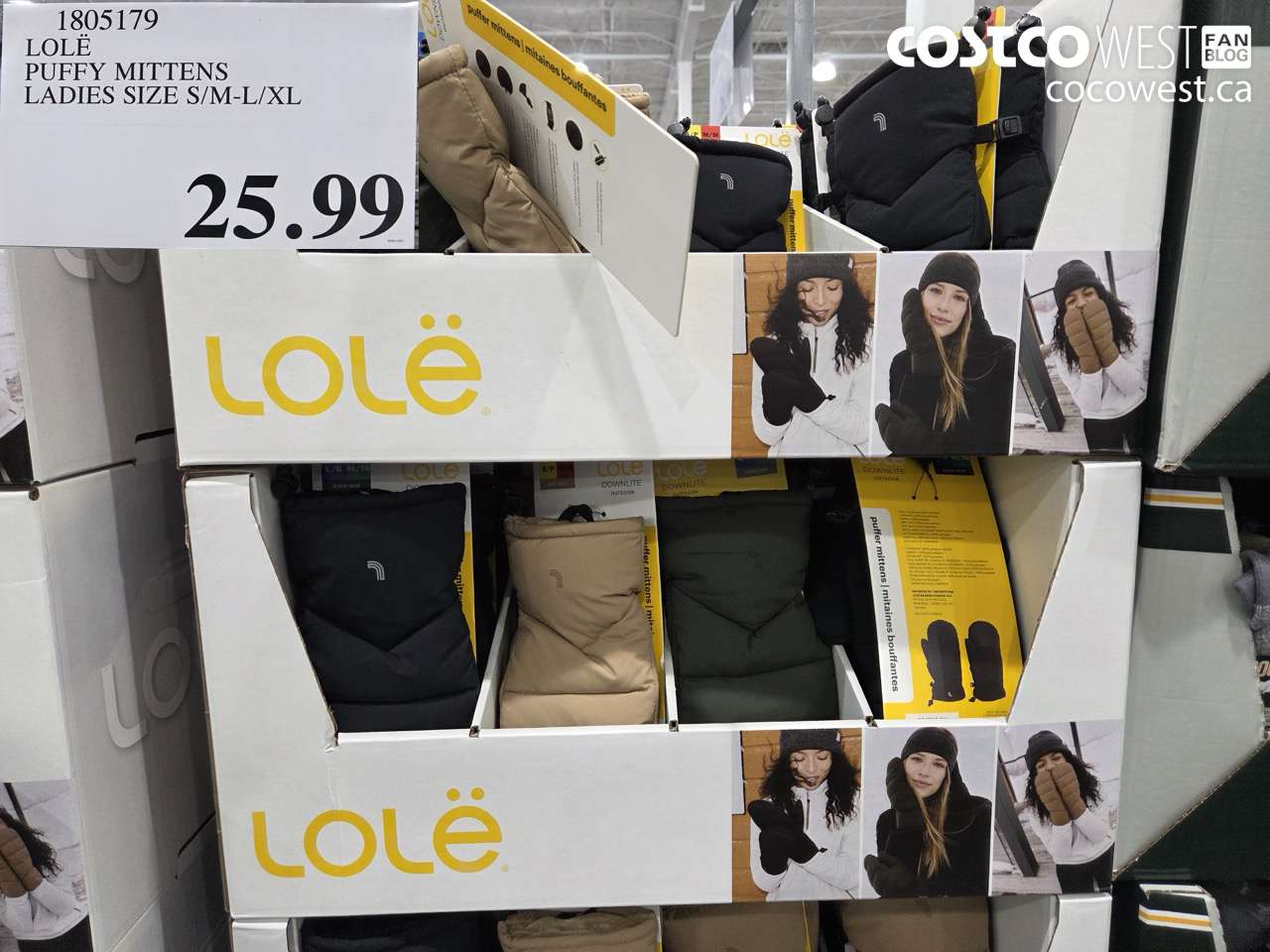 1805179 LOLE PUFFY MITTENS LADIES SIZE S/M-L/XL $25.99