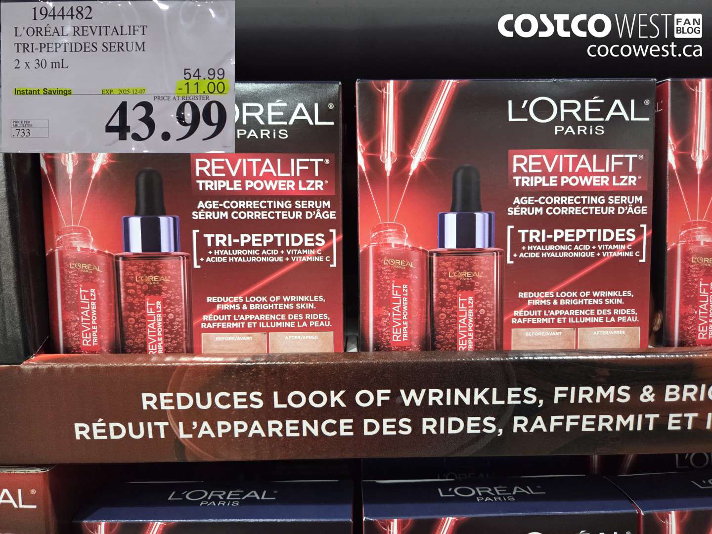 1944482 L'OREAL REVITALIFT TRI-PEPTIDES SERUM 2 X 30ML ($11.00 INSTANT SAVINGS EXPIRES ON 2025-12-07) $43.99