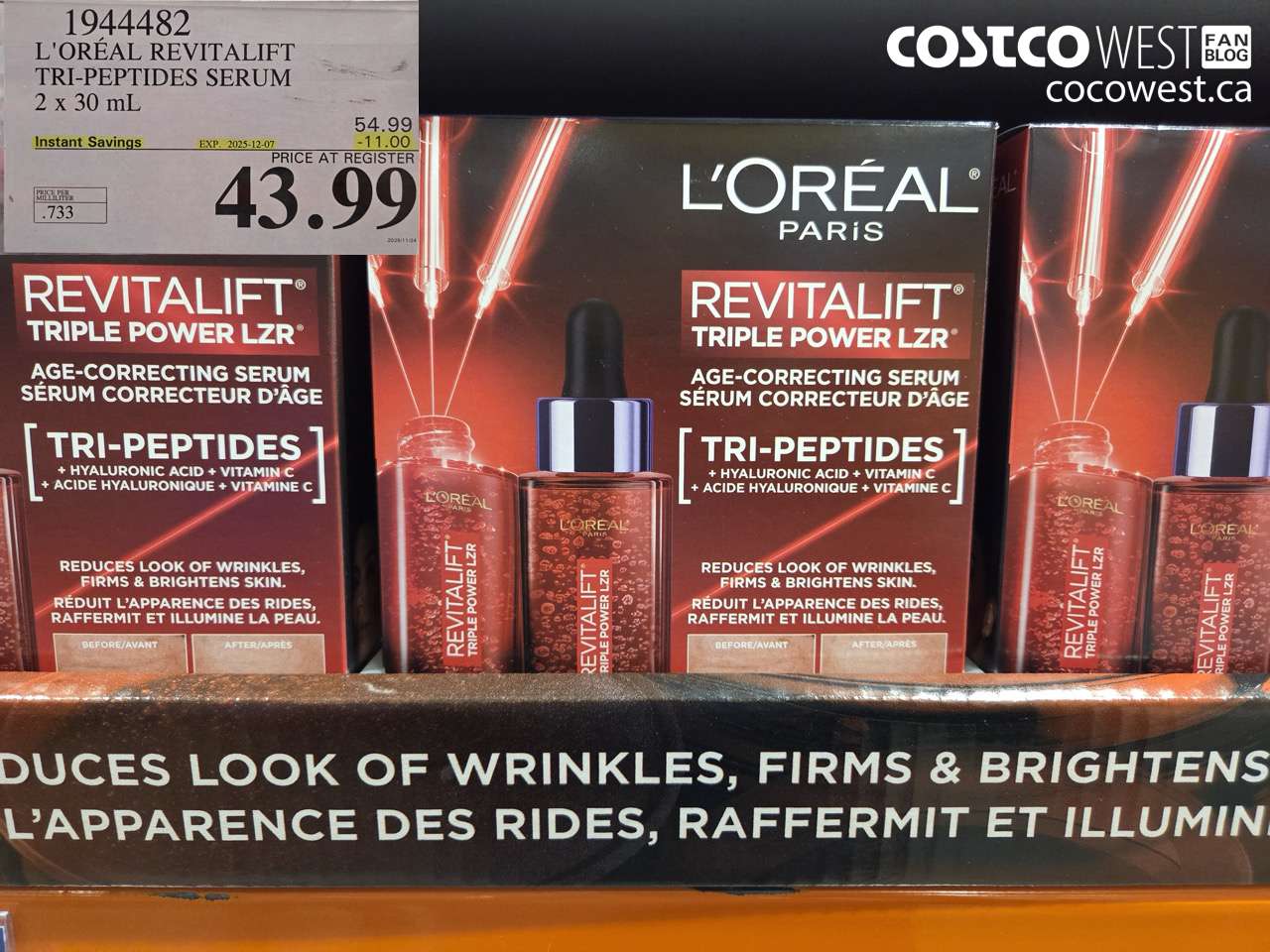 1944482 L'OREAL REVITALIFT TRI-PEPTIDES SERUM 2 X 30ML ($11.00 INSTANT SAVINGS EXPIRES ON 2025-12-07) $43.99
