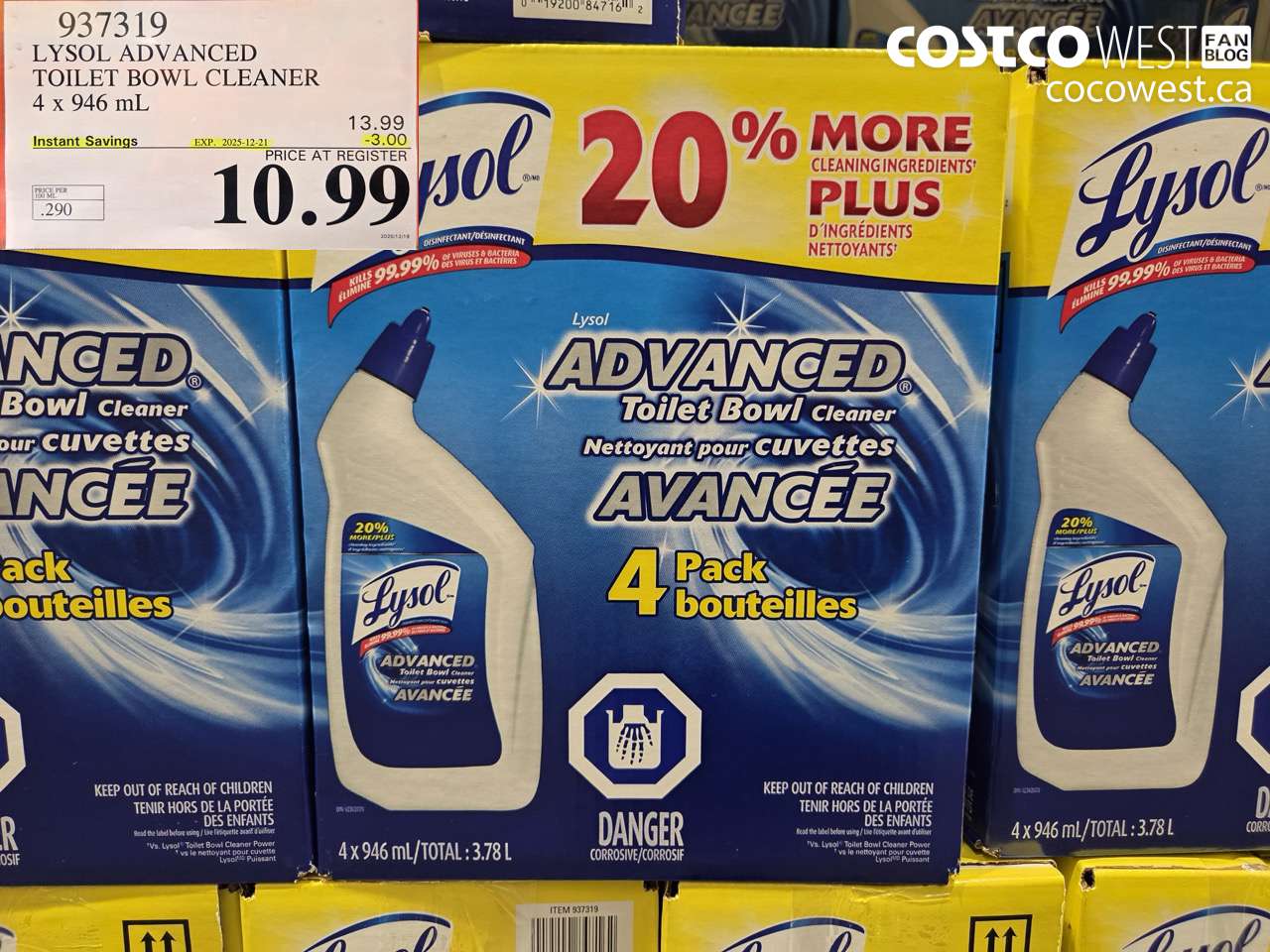 937319 LYSOL ADVANCED TOILET BOWL CLEANER 4 x 946 mL ($3.00 INSTANT SAVINGS EXPIRES ON 2025-12-21) $10.99