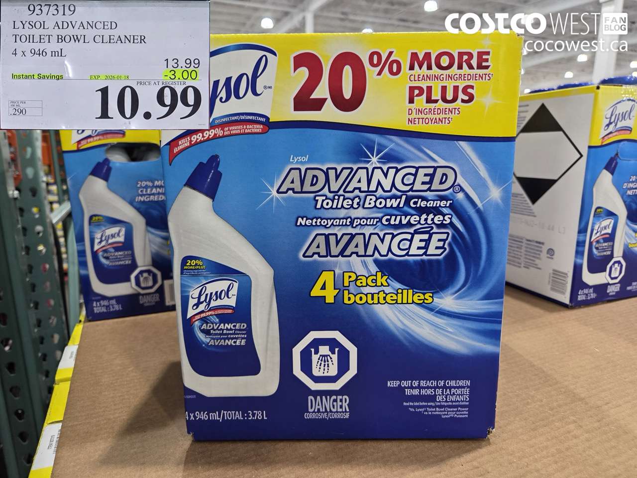 937319 LYSOL ADVANCED TOILET BOWL CLEANER 4 x 946 mL ($3.00 INSTANT SAVINGS EXPIRES ON 2026-01-18) $10.99