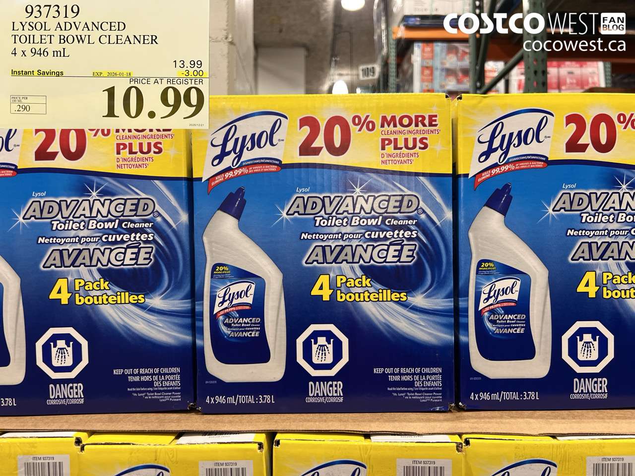 937319 LYSOL ADVANCED TOILET BOWL CLEANER 4 x 946 mL ($3.00 INSTANT SAVINGS EXPIRES ON 2026-01-18) $10.99
