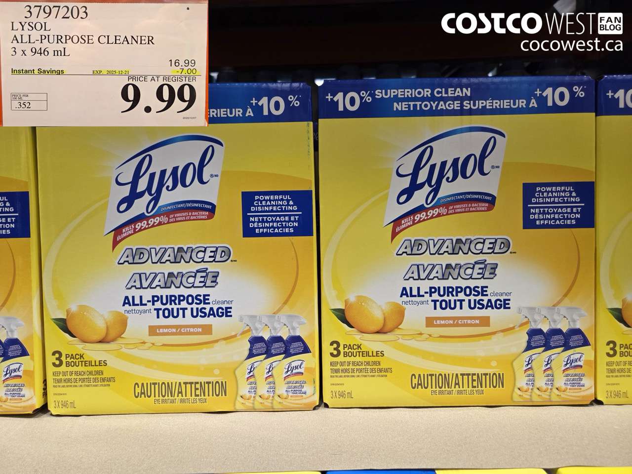 3797203 LYSOL ALL-PURPOSE CLEANER 3 X 946ML ($7.00 INSTANT SAVINGS EXPIRES ON 2025-12-21) $9.99