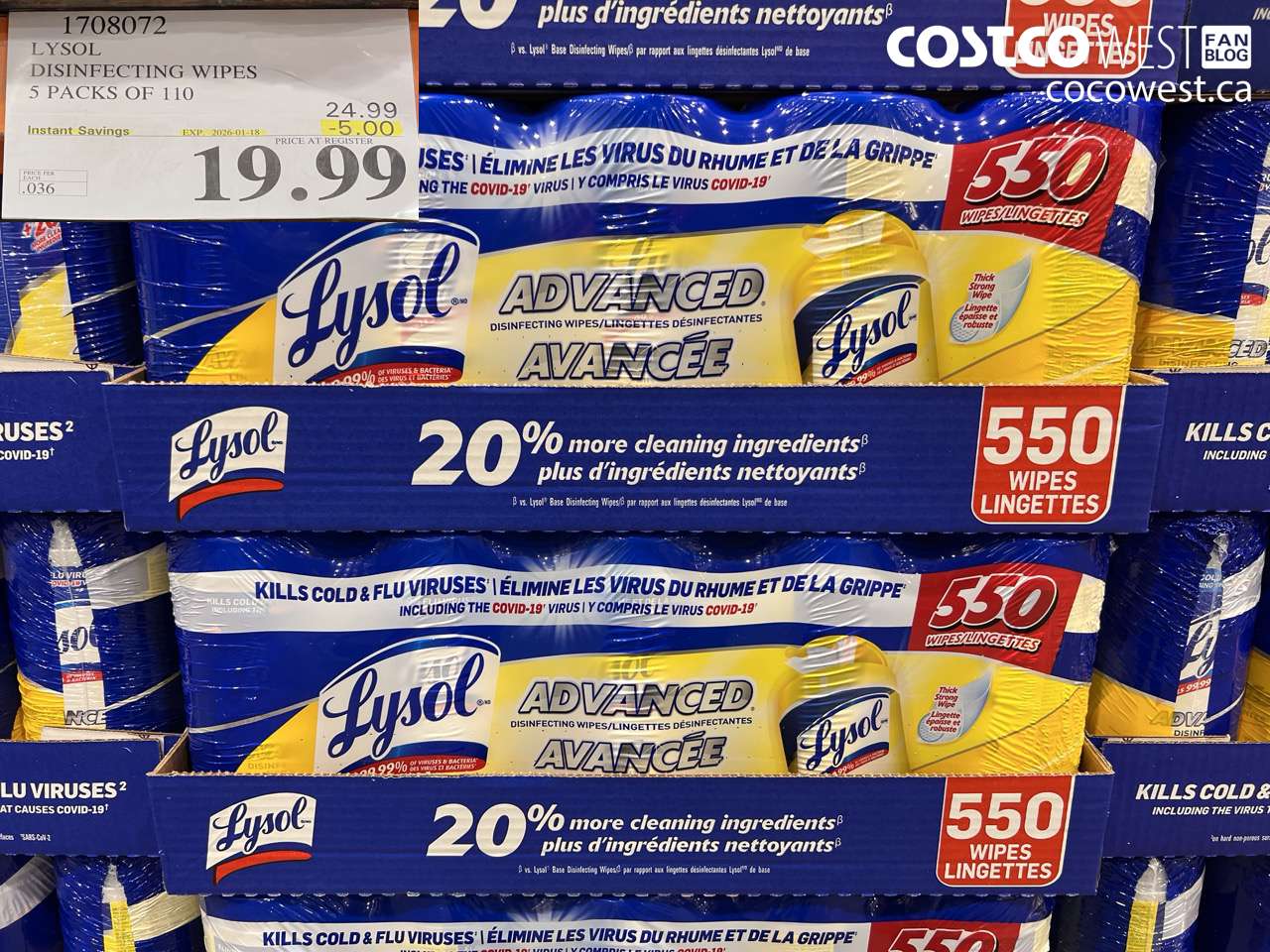 1708072 LYSOL DISINFECTING WIPES 5 X 110 WIPES ($5.00 INSTANT SAVINGS EXPIRES ON 2026-01-18) $19.99
