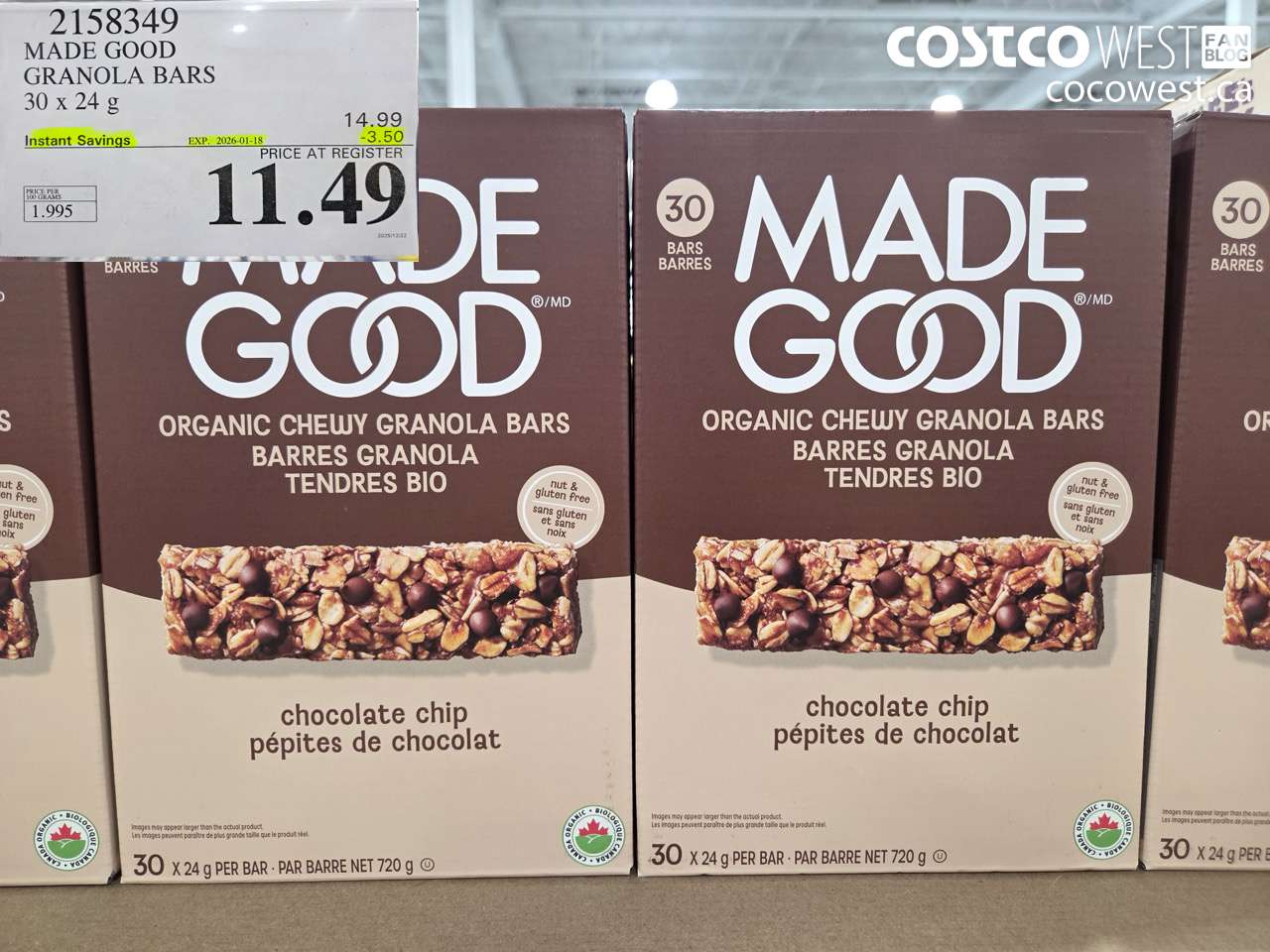 2158349 MADE GOOD ORGANIC GRANOLA BARS 30 X 24G ($3.50 INSTANT SAVINGS EXPIRES ON 2026-01-18) $11.49