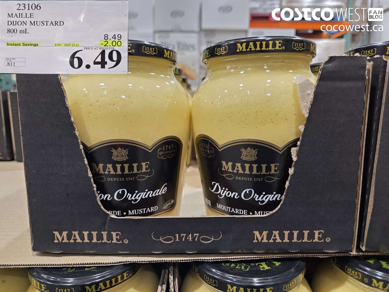23106 MAILLE DIJON MUSTARD 800 ML ($2.00 INSTANT SAVINGS EXPIRES ON 2025-12-21) $6.49