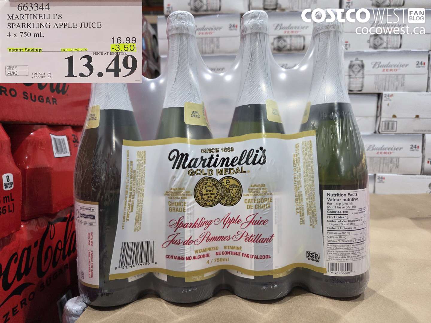 663344 MARTINELLI'S SPARKLING APPLE JUICE 4 X 750 ML ($3.50 INSTANT SAVINGS EXPIRES ON 2025-12-07) $13.49