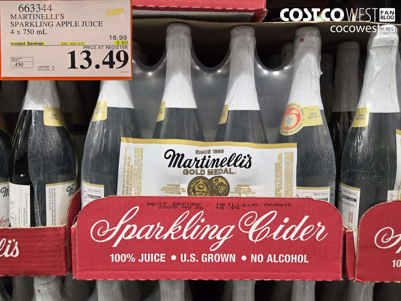 663344 MARTINELLI'S SPARKLING APPLE JUICE 4 X 750 ML ($3.50 INSTANT SAVINGS EXPIRES ON 2025-12-07) $13.49