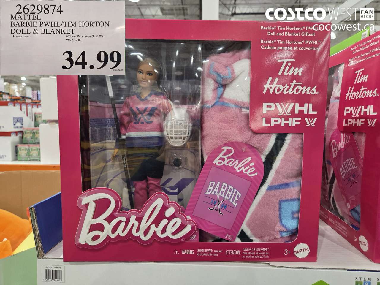 2629874 MATTEL BARBIE PWHL/TIM HORTON DOLL & BLANKET $34.99