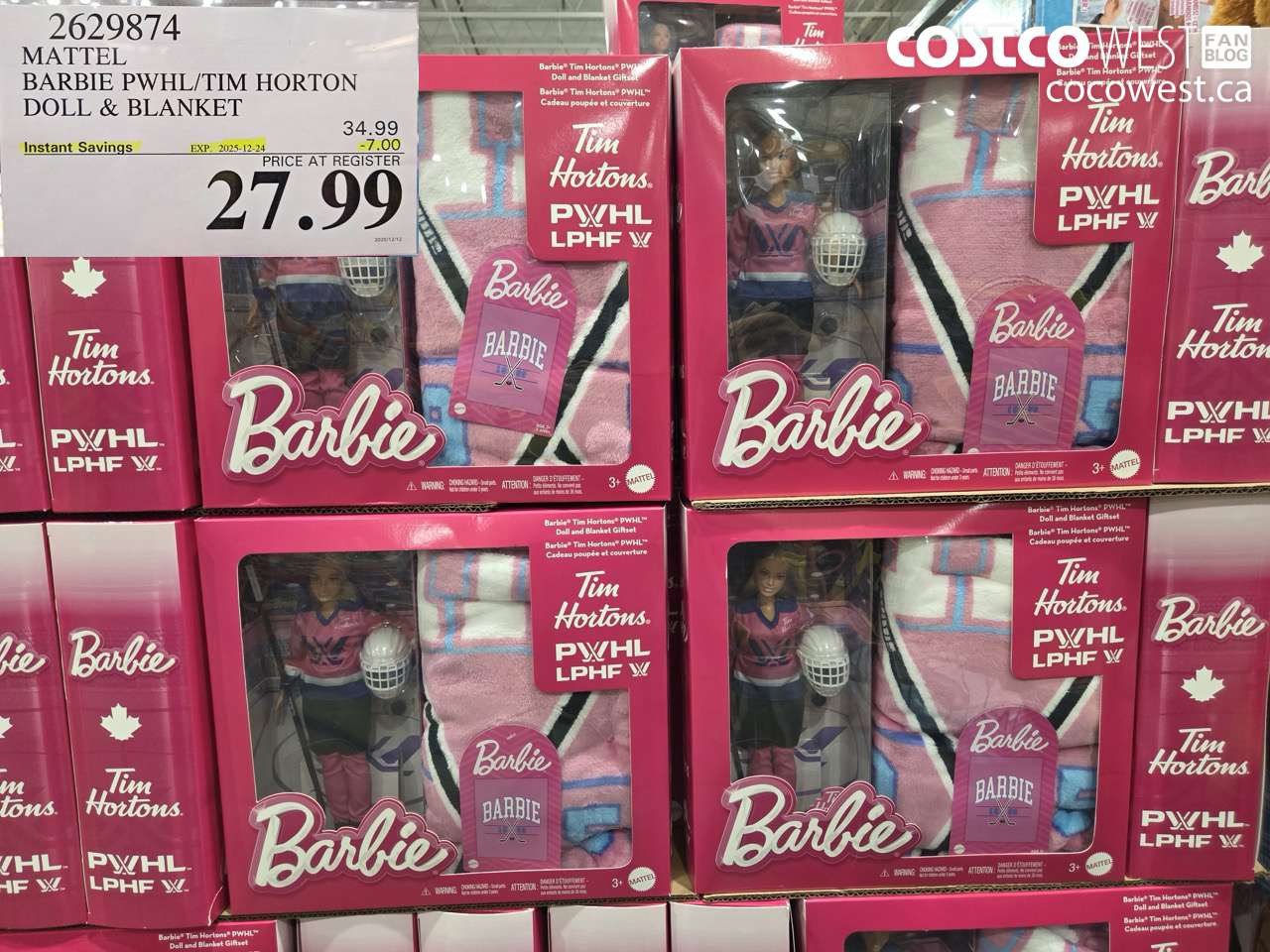 2629874 MATTEL BARBIE PWHL/TIM HORTON DOLL & BLANKET ($7.00 INSTANT SAVINGS EXPIRES ON 2025-12-24) $27.99
