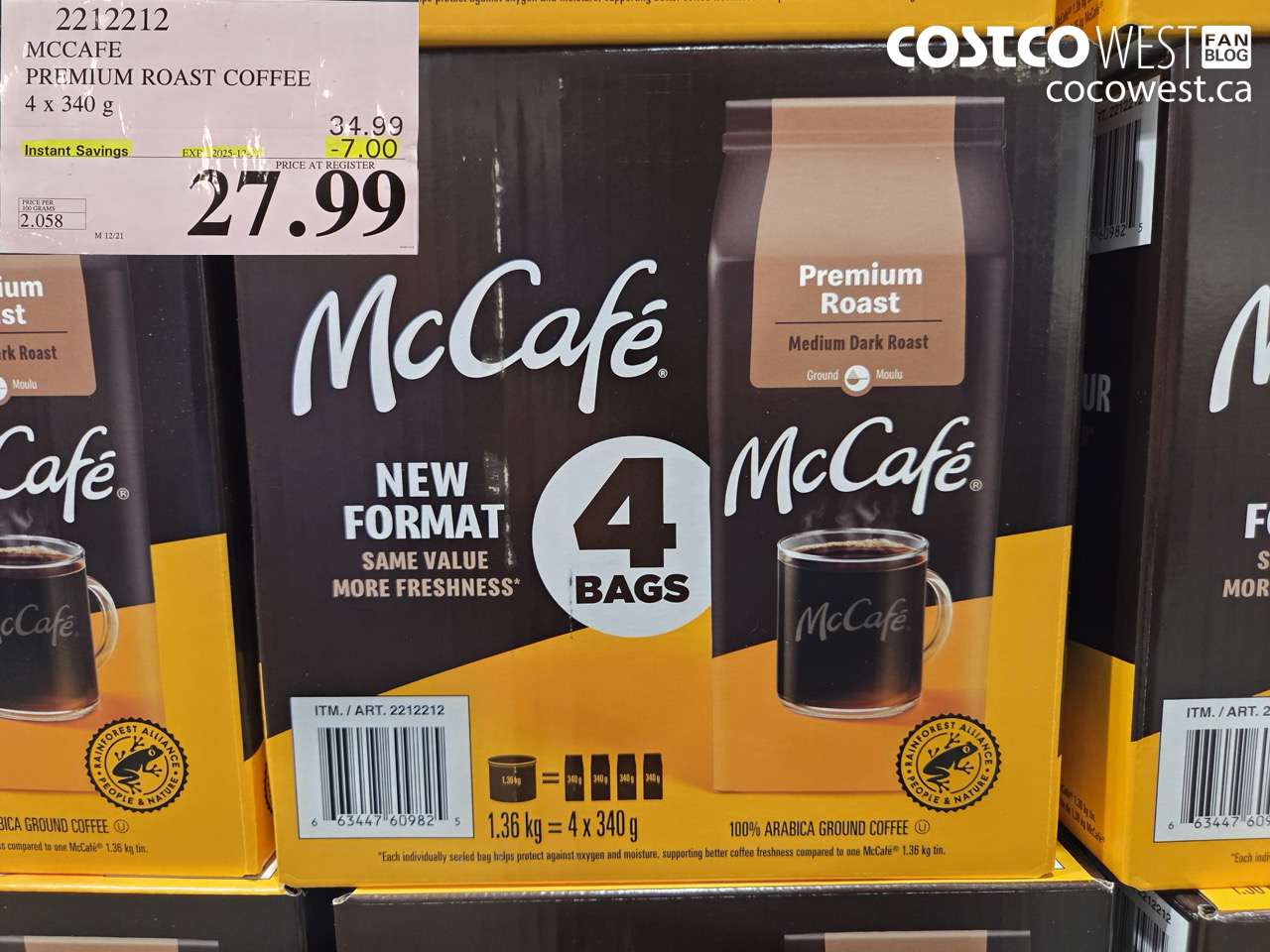 2212212 MCCAFE PREMIUM ROAST COFFEE 4 X 340G ($7.00 INSTANT SAVINGS EXPIRES ON 2025-12-21) $27.99