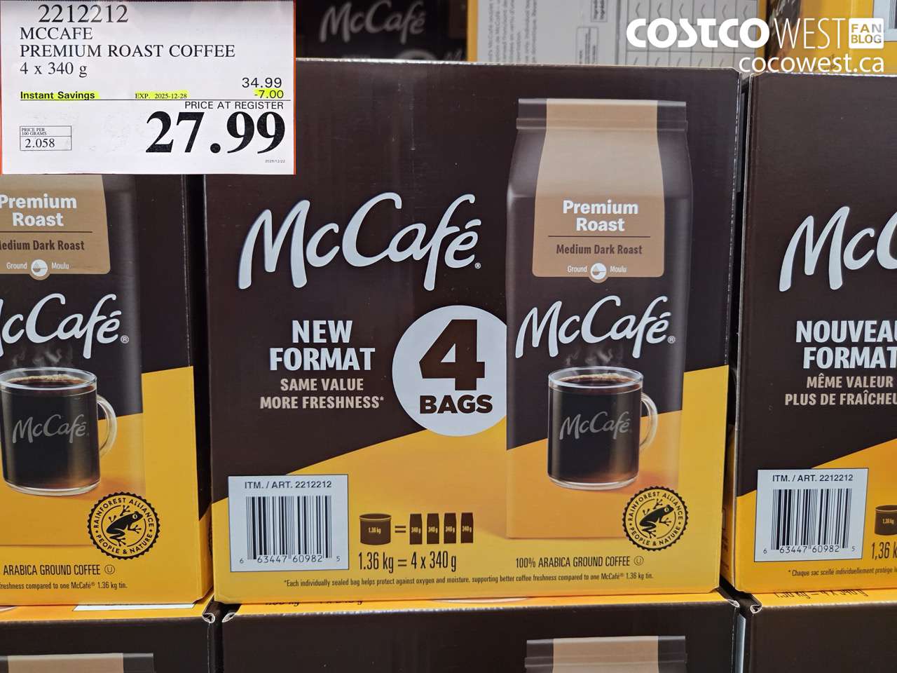 2212212 MCCAFE PREMIUM ROAST COFFEE 4 X 340G ($7.00 INSTANT SAVINGS EXPIRES ON 2025-12-28) $27.99