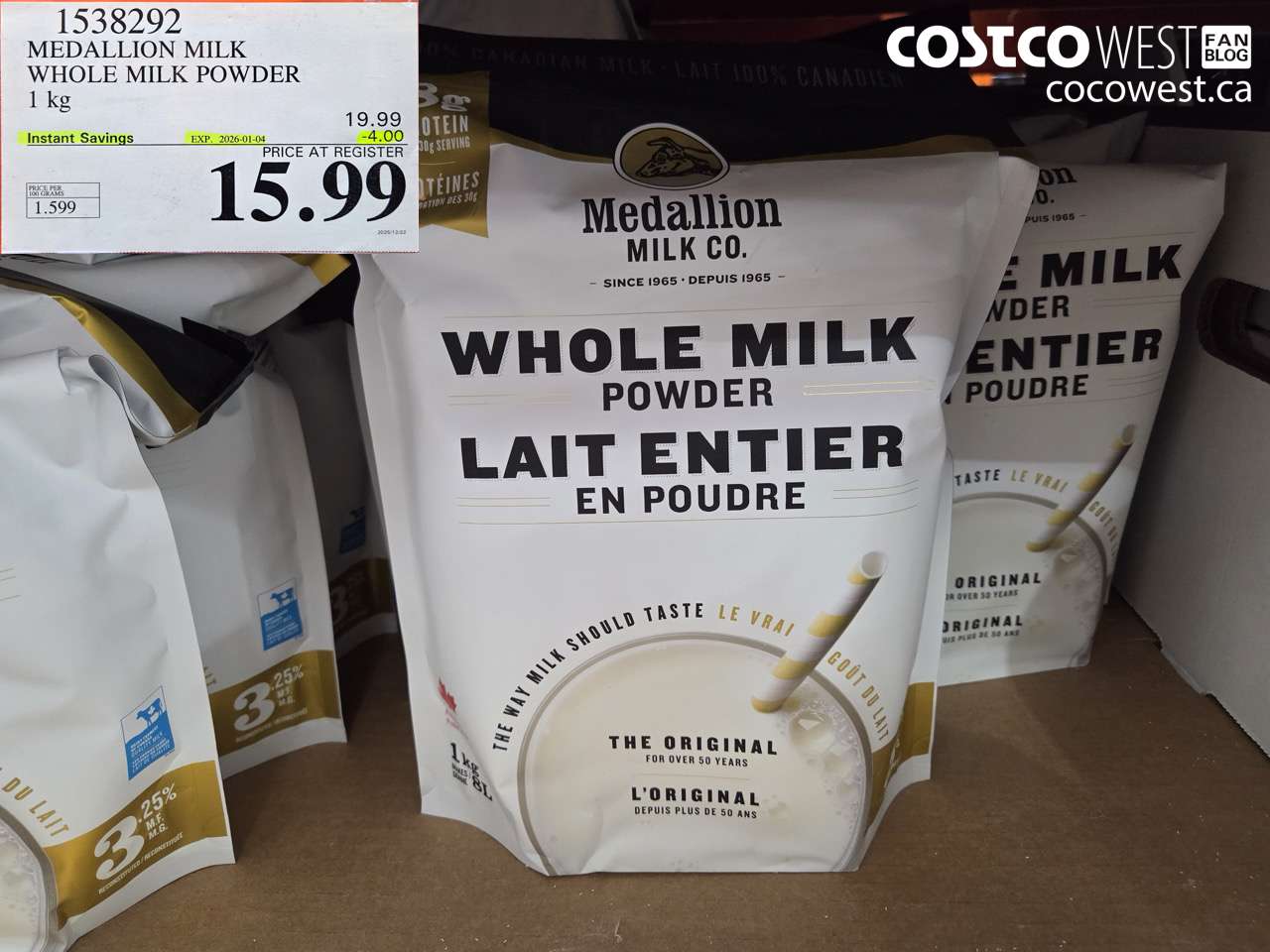 1538292 MEDALLION MILK WHOLE MILK POWDER 1 kg ($4.00 INSTANT SAVINGS EXPIRES ON 2026-01-04) $15.99