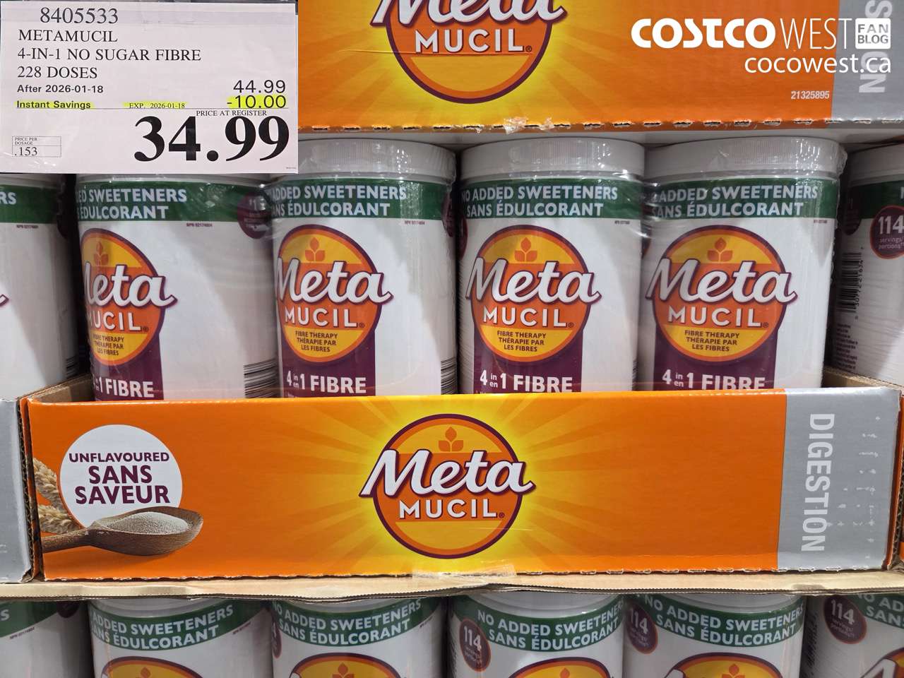 8405533 METAMUCIL 4-IN-1 NO SUGAR FIBRE 228 DOSES ($10.00 INSTANT SAVINGS EXPIRES ON 2026-01-18) $34.99