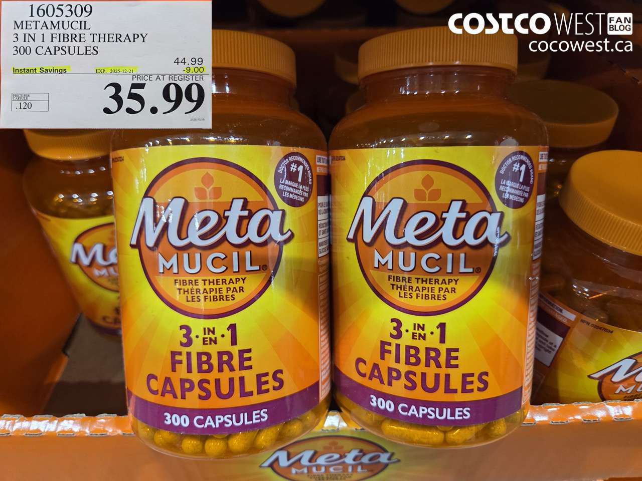 1605309 METAMUCIL PSYLLIUM FIBRES 300 CAPSULES ($9.00 INSTANT SAVINGS EXPIRES ON 2025-12-21) $35.99