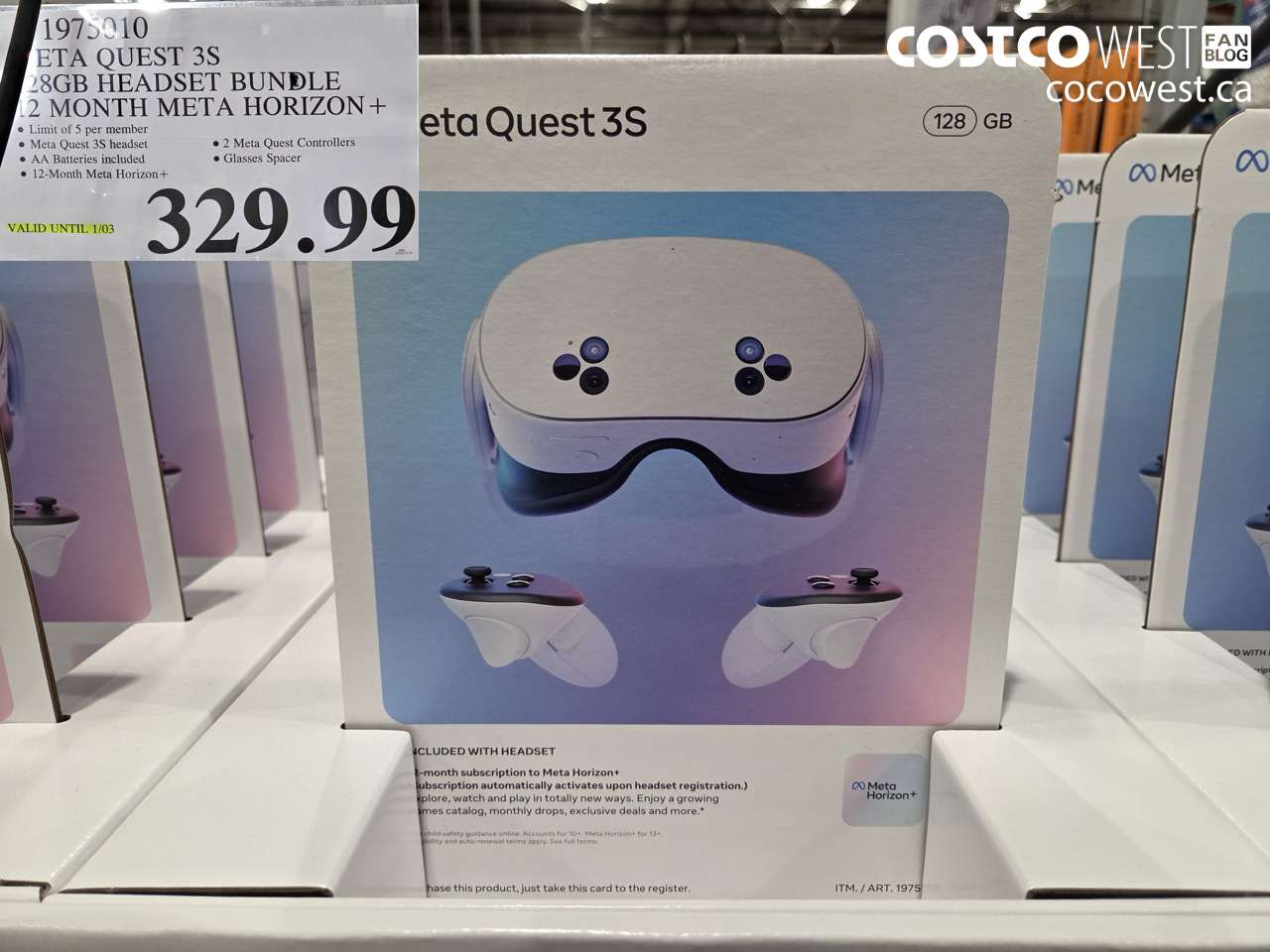 1975010 META QUEST 3S 128GB HEADSET BUNDLE 12 MONTH META HORIZON (EXPIRES ON 2026-01-03) $329.99
