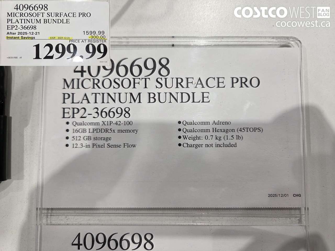 4096698 MICROSOFT SURFACE PRO PLATINUM BUNDLE EP2-36698 ($300.00 INSTANT SAVINGS EXPIRES ON 2025-12-21) $1299.99