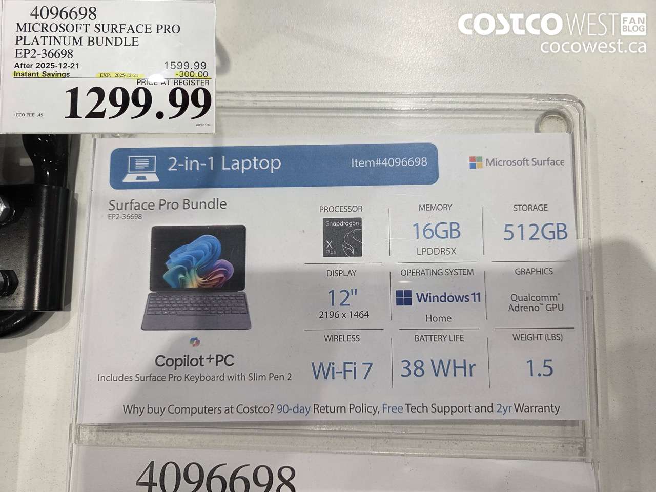 4096698 MICROSOFT SURFACE PRO PLATINUM BUNDLE EP2-36698 ($300.00 INSTANT SAVINGS EXPIRES ON 2025-12-21) $1299.99