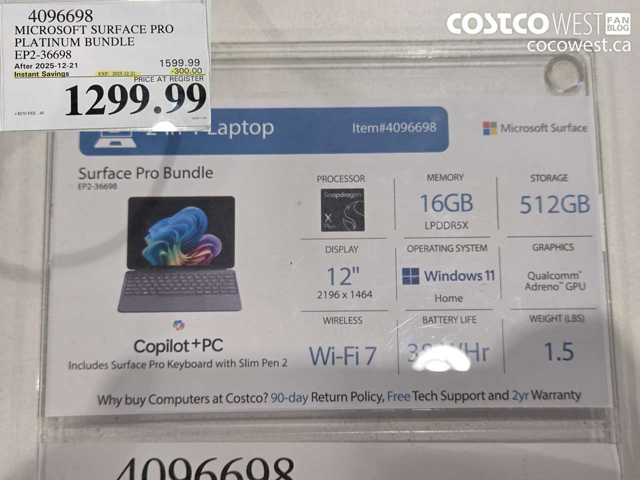 4096698 MICROSOFT SURFACE PRO PLATINUM BUNDLE EP2-36698 ($300.00 INSTANT SAVINGS EXPIRES ON 2025-12-21) $1299.99