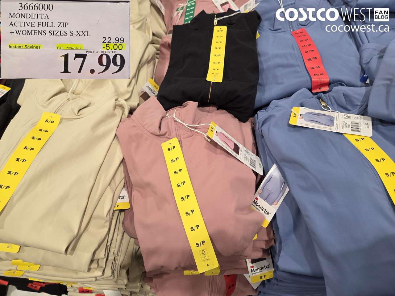 3666000 MONDETTA ACTIVE FULL ZIP WOMENS SIZES S-XXL ($5.00 INSTANT SAVINGS EXPIRES ON 2026-01-18) $17.99