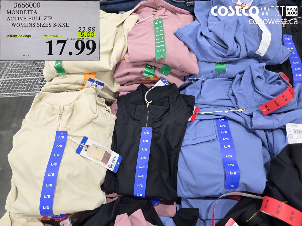 3666000 MONDETTA ACTIVE FULL ZIP WOMENS SIZES S-XXL ($5.00 INSTANT SAVINGS EXPIRES ON 2026-01-18) $17.99