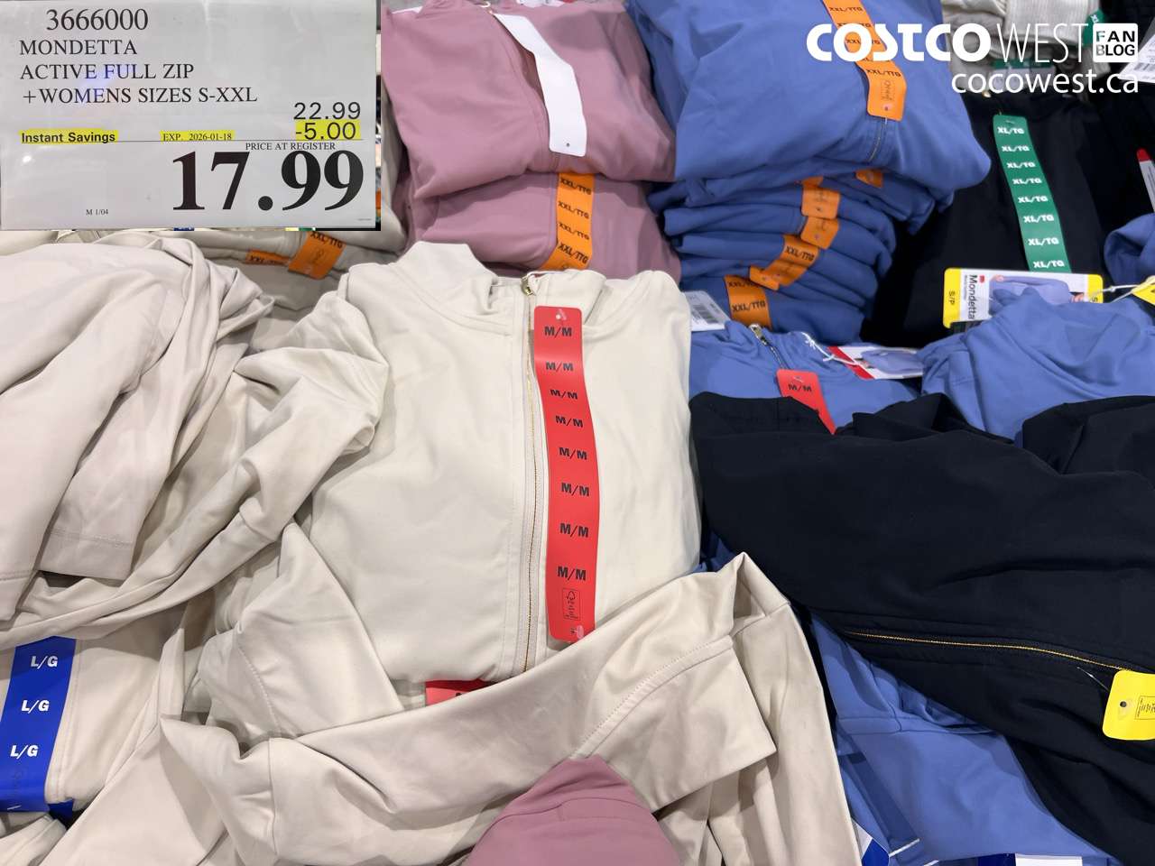 3666000 MONDETTA ACTIVE FULL ZIP WOMENS SIZES S-XXL ($5.00 INSTANT SAVINGS EXPIRES ON 2026-01-18) $17.99