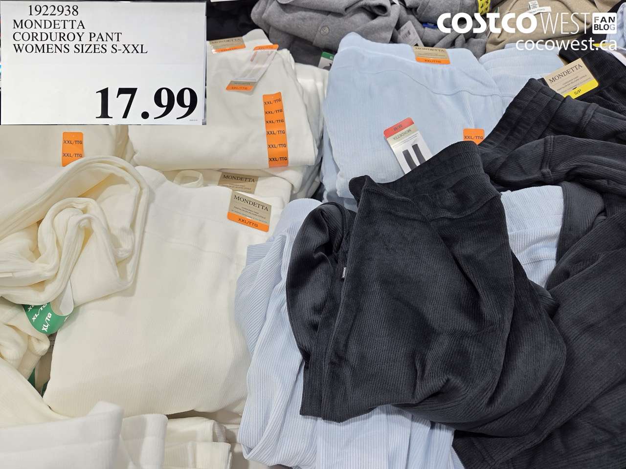 1922938 MONDETTA CORDUROY PANT WOMENS SIZES S-XXL $17.99