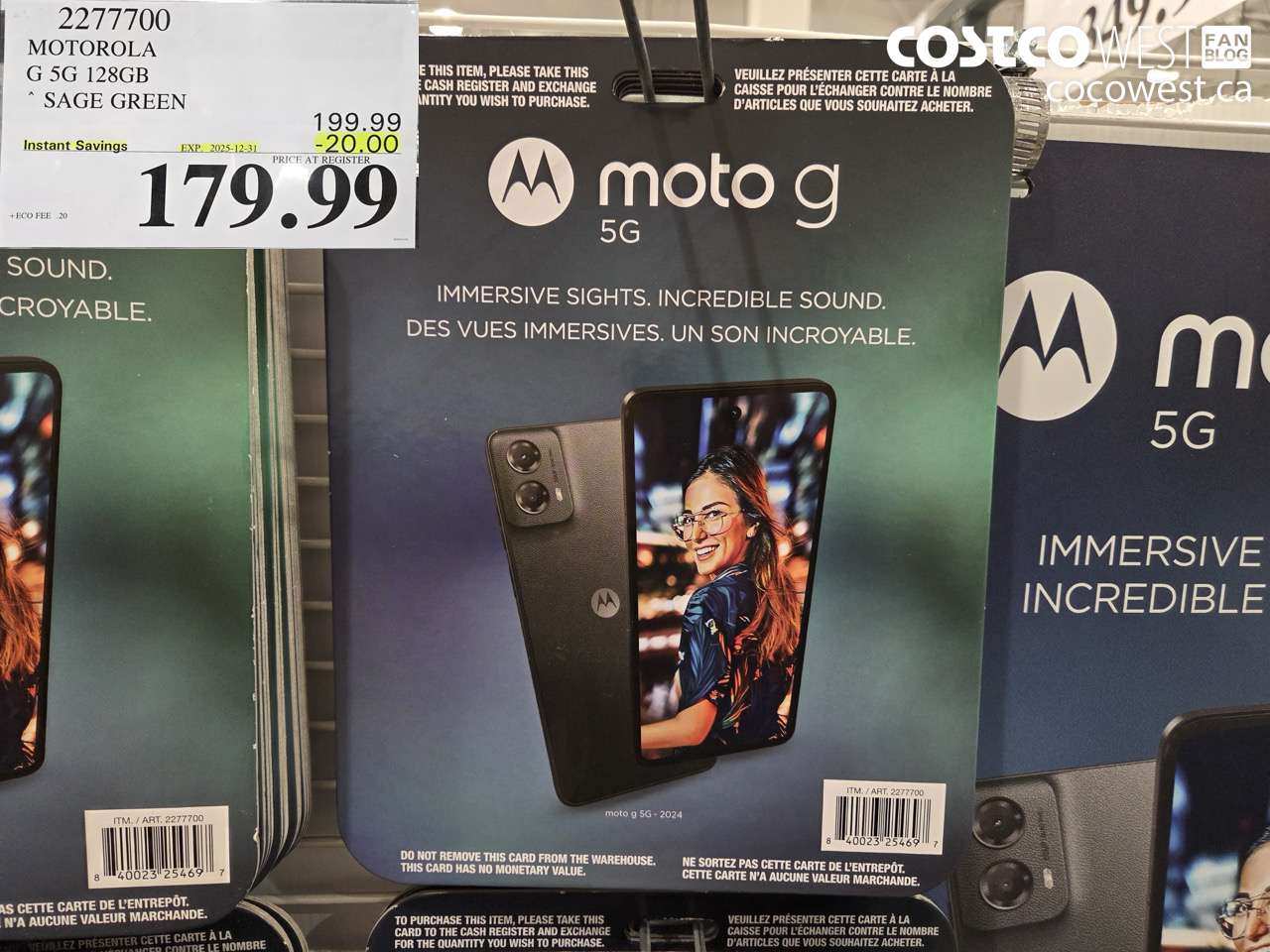 2277700 MOTOROLA G 5G 128GB SAGE GREEN ($20.00 INSTANT SAVINGS EXPIRES ON 2025-12-31) $179.99