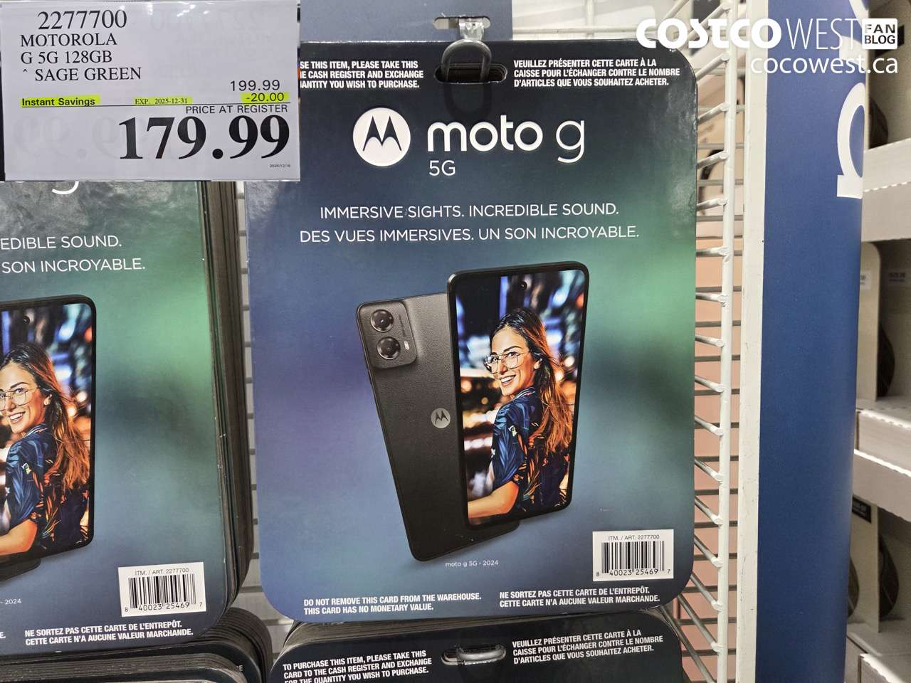 2277700 MOTOROLA G 5G 128GB SAGE GREEN ($20.00 INSTANT SAVINGS EXPIRES ON 2025-12-31) $179.99