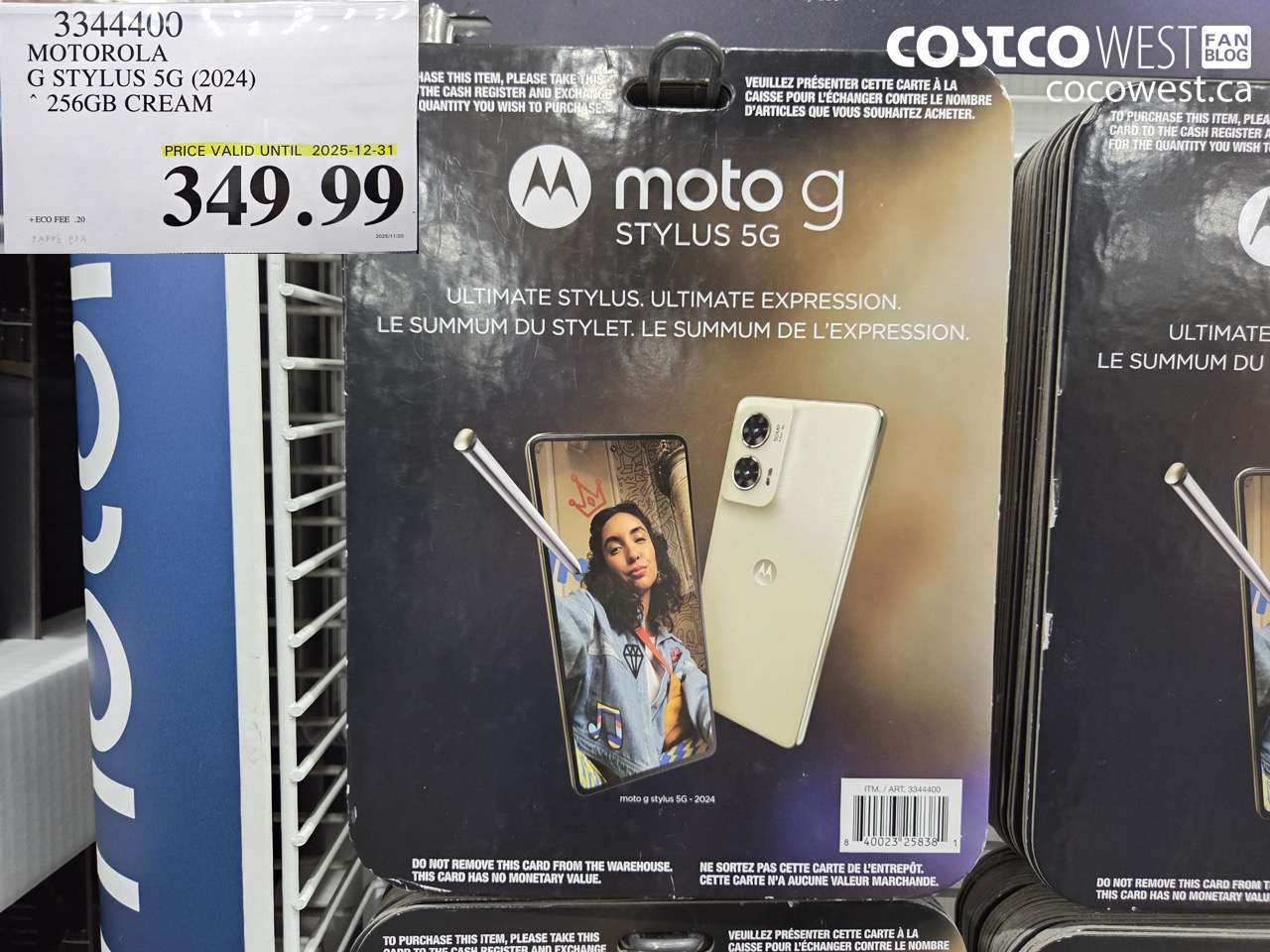 3344400 MOTOROLA G STYLUS 5G (2024) 256GB CREAM (EXPIRES ON 2025-12-31) $349.99