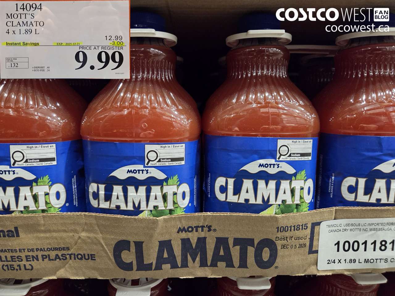 14094 MOTTS CLAMATO JUICE 4 X 1.89 L ($3.00 INSTANT SAVINGS EXPIRES ON 2025-12-21) $9.99