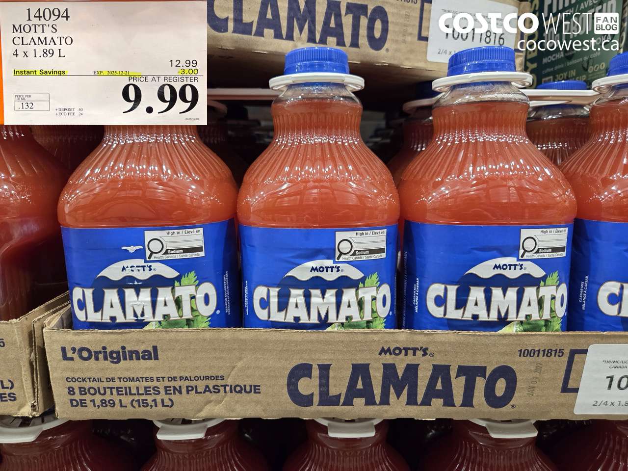 14094 MOTTS CLAMATO JUICE 4 X 1.89 L ($3.00 INSTANT SAVINGS EXPIRES ON 2025-12-21) $9.99