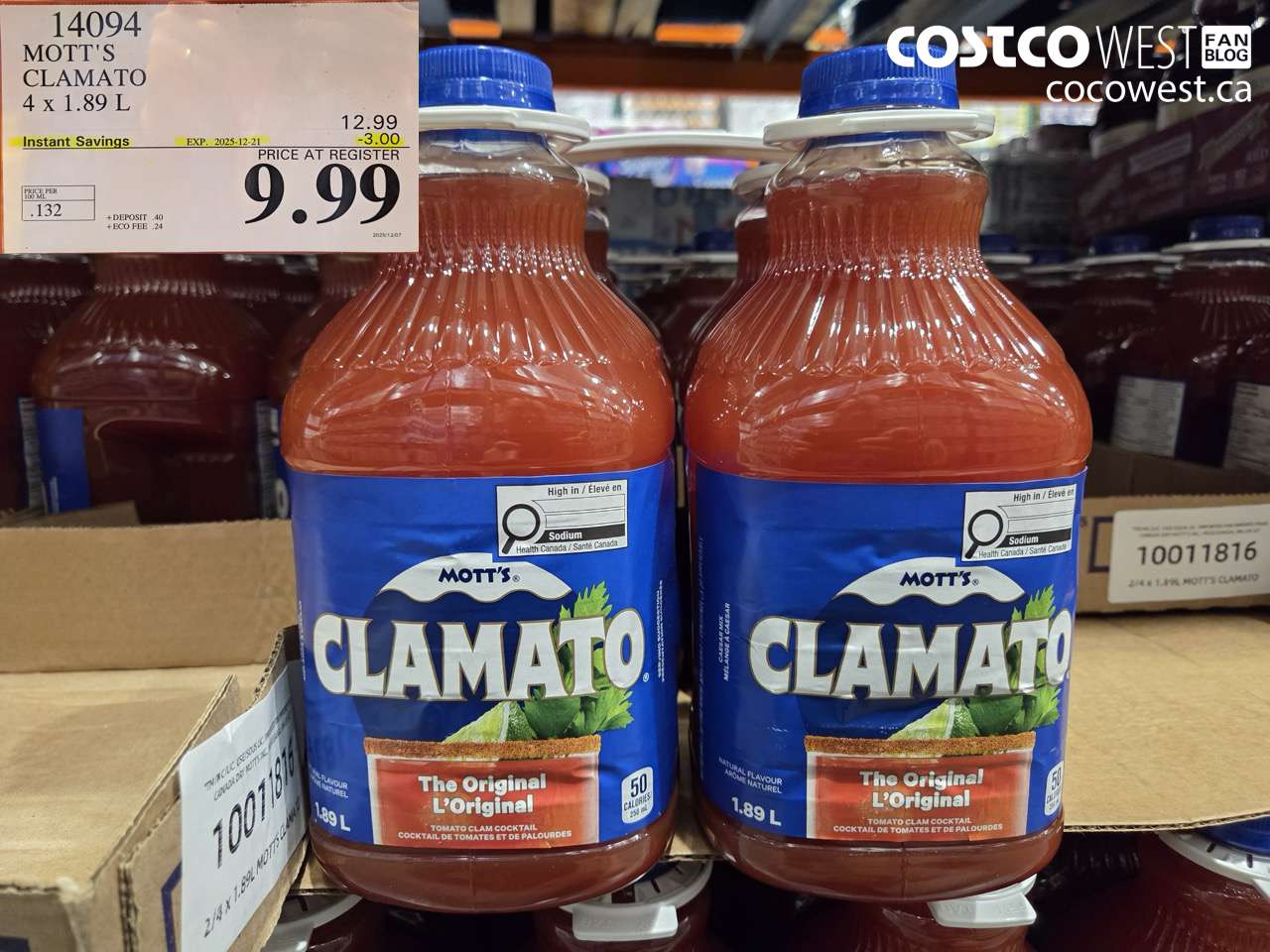14094 MOTTS CLAMATO JUICE 4 X 1.89 L ($3.00 INSTANT SAVINGS EXPIRES ON 2025-12-21) $9.99