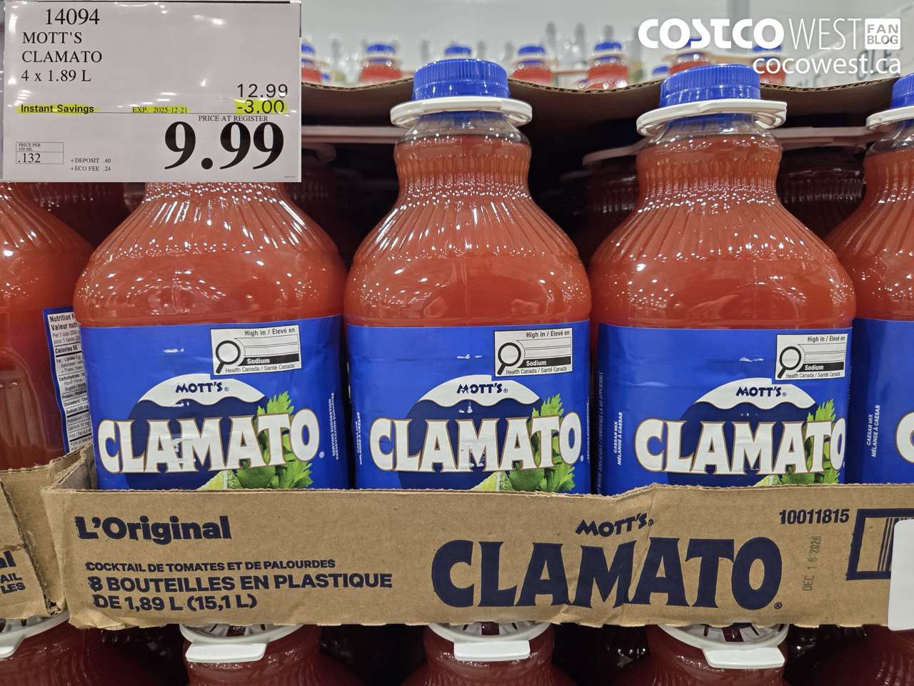 14094 MOTTS CLAMATO JUICE 4 X 1.89 L ($3.00 INSTANT SAVINGS EXPIRES ON 2025-12-21) $9.99