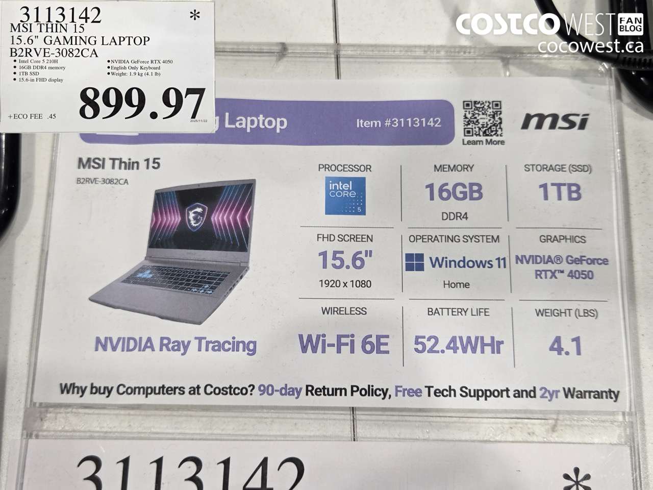 3113142 MSI THIN 15 15.6