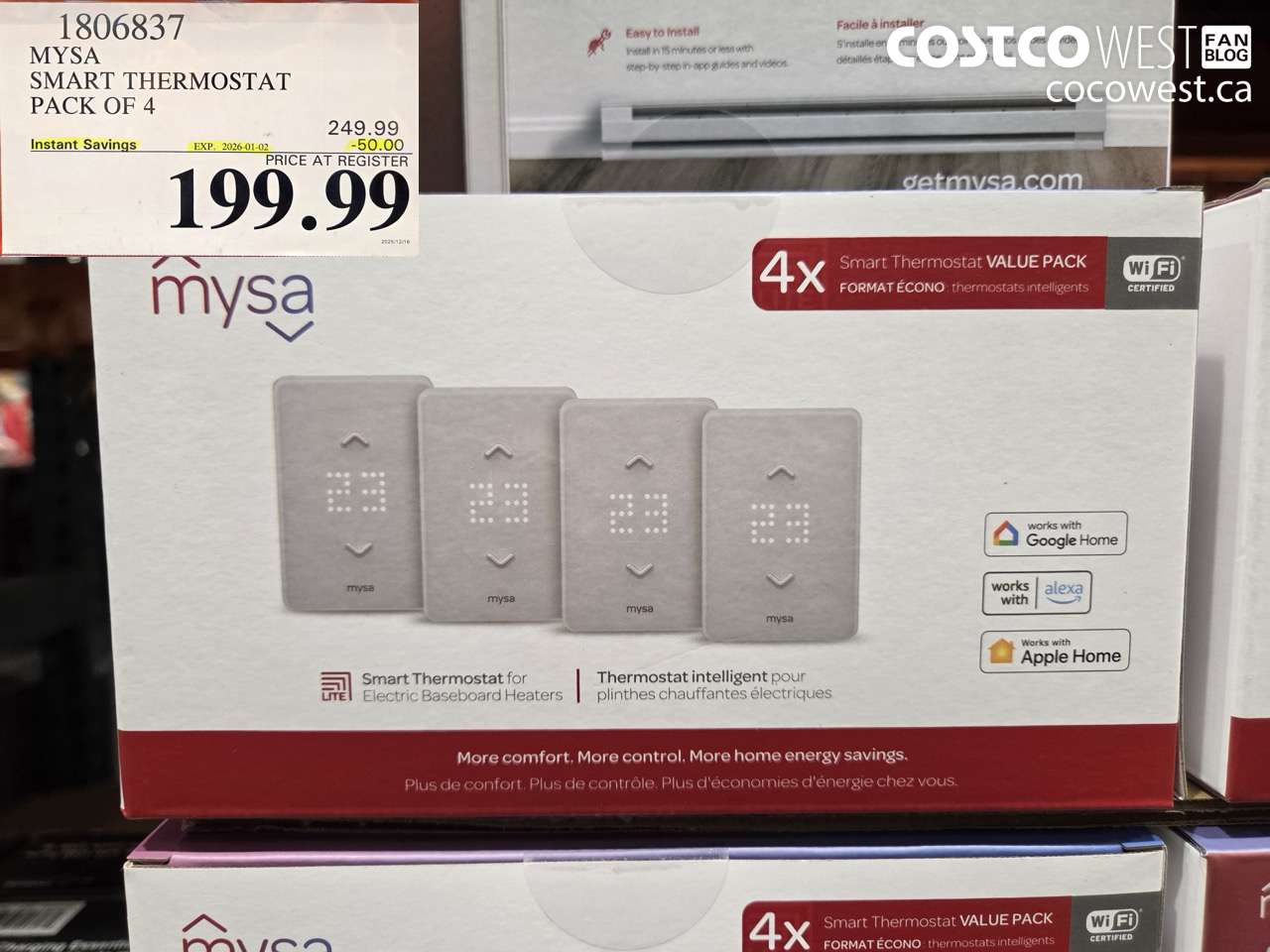 1806837 MYSA SMART THERMOSTAT PACK OF 4 ($50.00 INSTANT SAVINGS EXPIRES ON 2026-01-02) $199.99