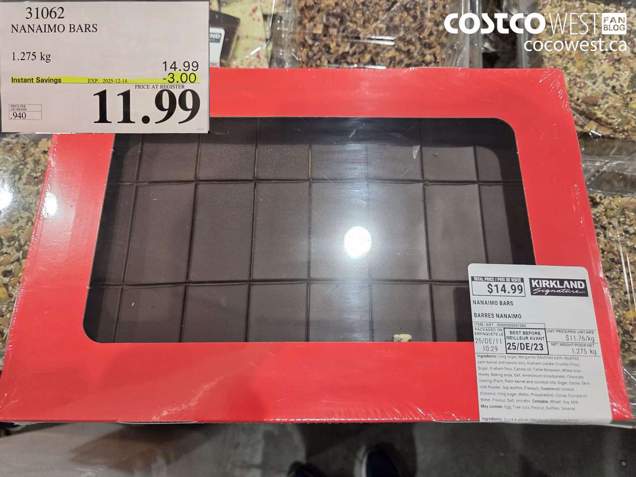 31062 NANAIMO BARS 1.275KG ($3.00 INSTANT SAVINGS EXPIRES ON 2025-12-14) $11.99