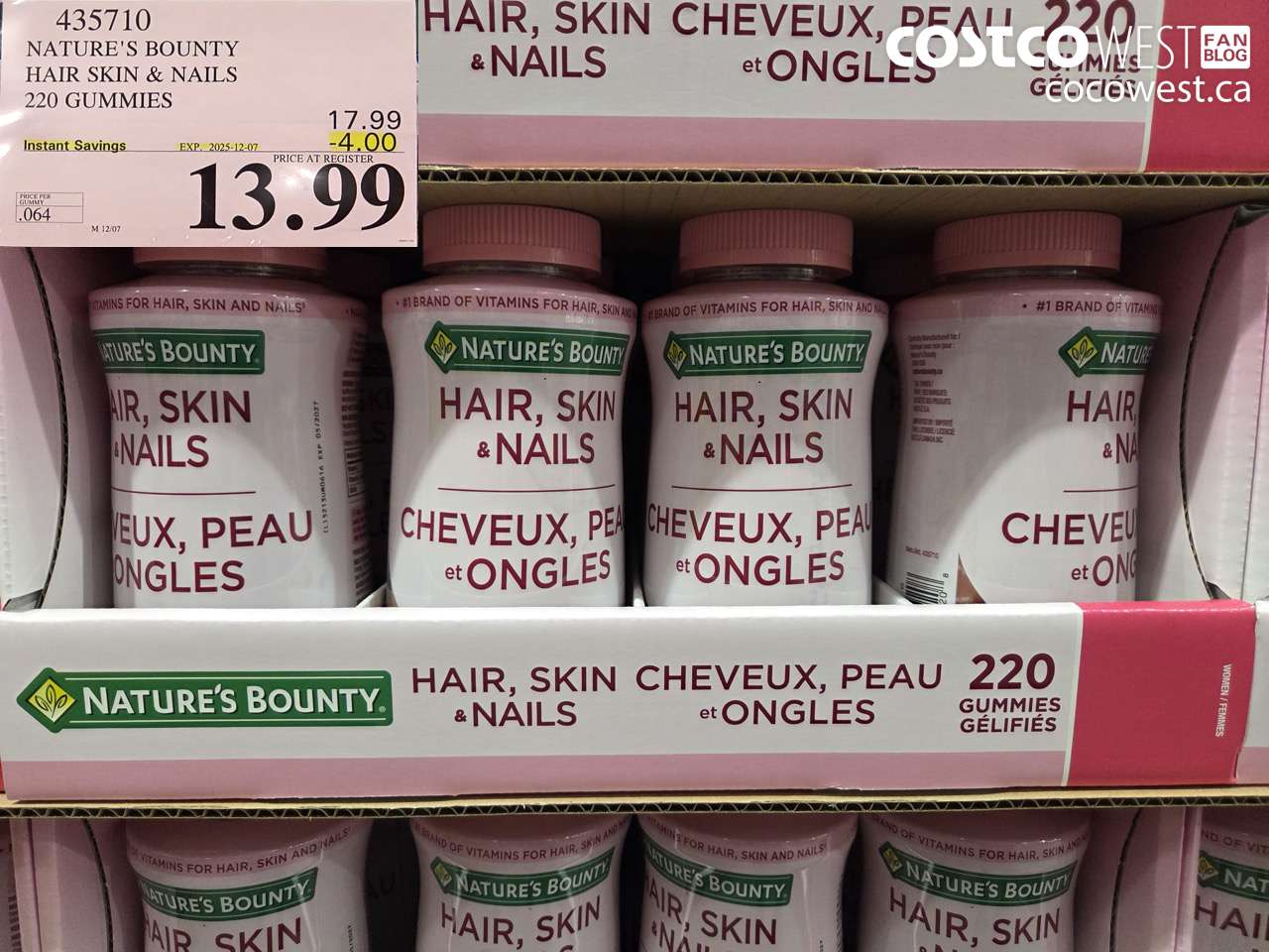 435710 NATURE'S BOUNTY HAIR SKIN & NAILS 220 GUMMIES ($4.00 INSTANT SAVINGS EXPIRES ON 2025-12-07) $13.99