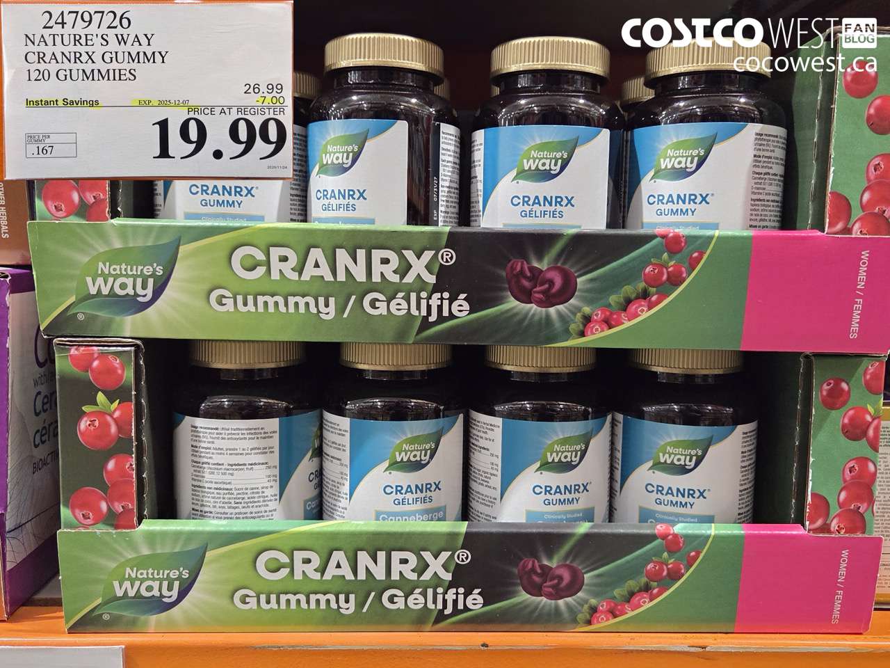 2479726 NATURE'S WAY CRANRX GUMMY 120 GUMMIES ($7.00 INSTANT SAVINGS EXPIRES ON 2025-12-07) $19.99