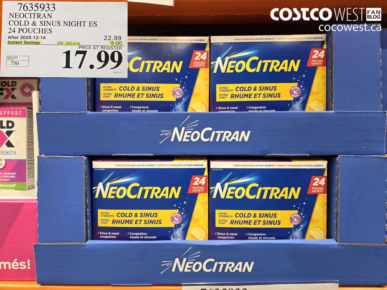 7635933 NEOCITRAN COLD & SINUS NIGHT ES 24 POUCHES ($5.00 INSTANT SAVINGS EXPIRES ON 2025-12-14) $17.99