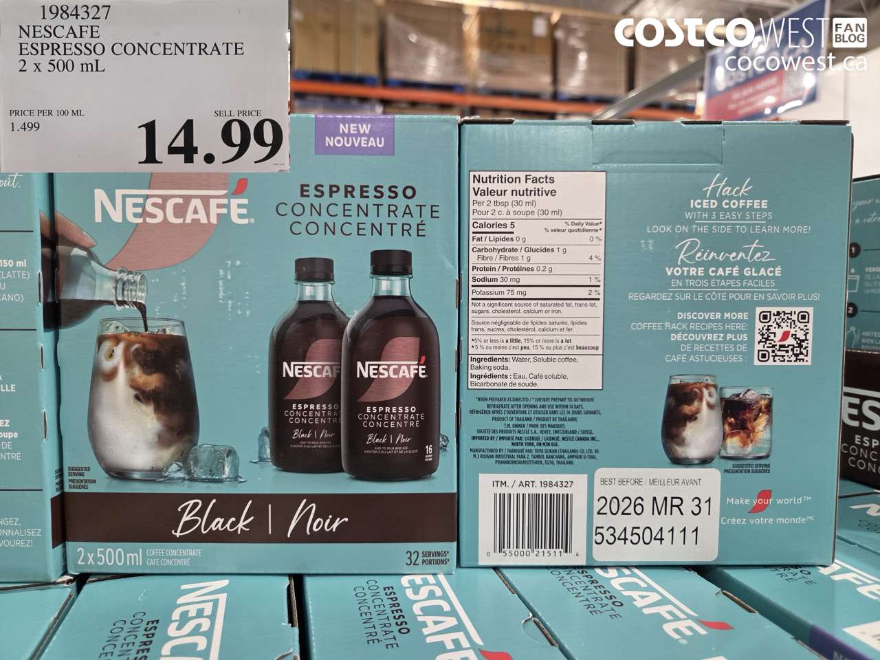 1984327 NESCAFE ESPRESSO CONCENTRATE 2 X 500ML $14.99