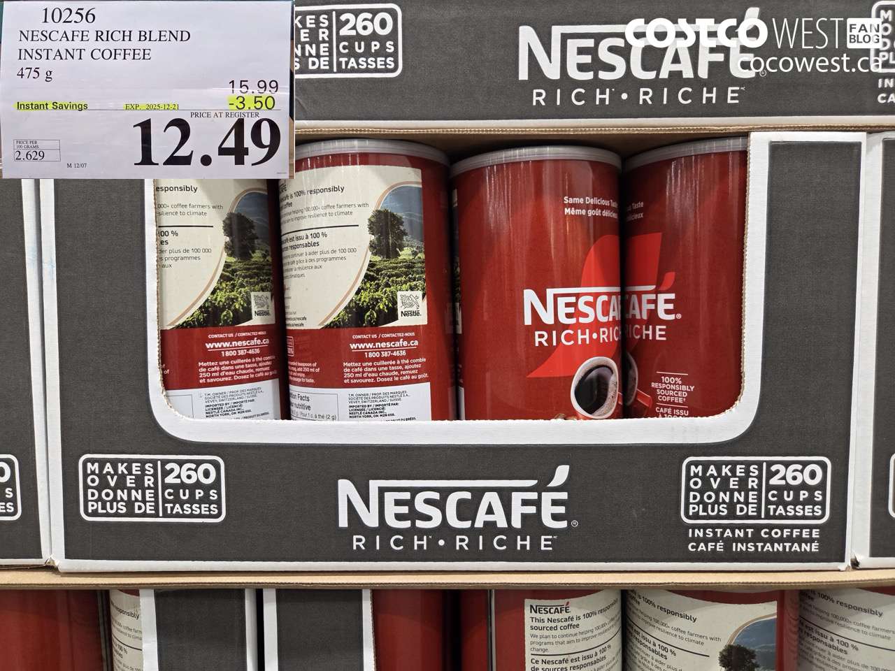 10256 NESCAFE RICH BLEND INSTANT COFFEE 475G $12-49 ($3.50 INSTANT SAVINGS EXPIRES ON 2025-12-21) $12.49