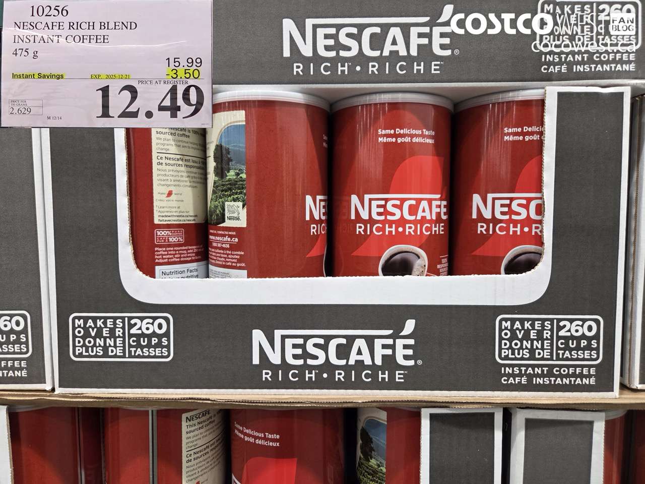 10256 NESCAFE RICH BLEND INSTANT COFFEE 475G $12-49 ($3.50 INSTANT SAVINGS EXPIRES ON 2025-12-21) $12.49