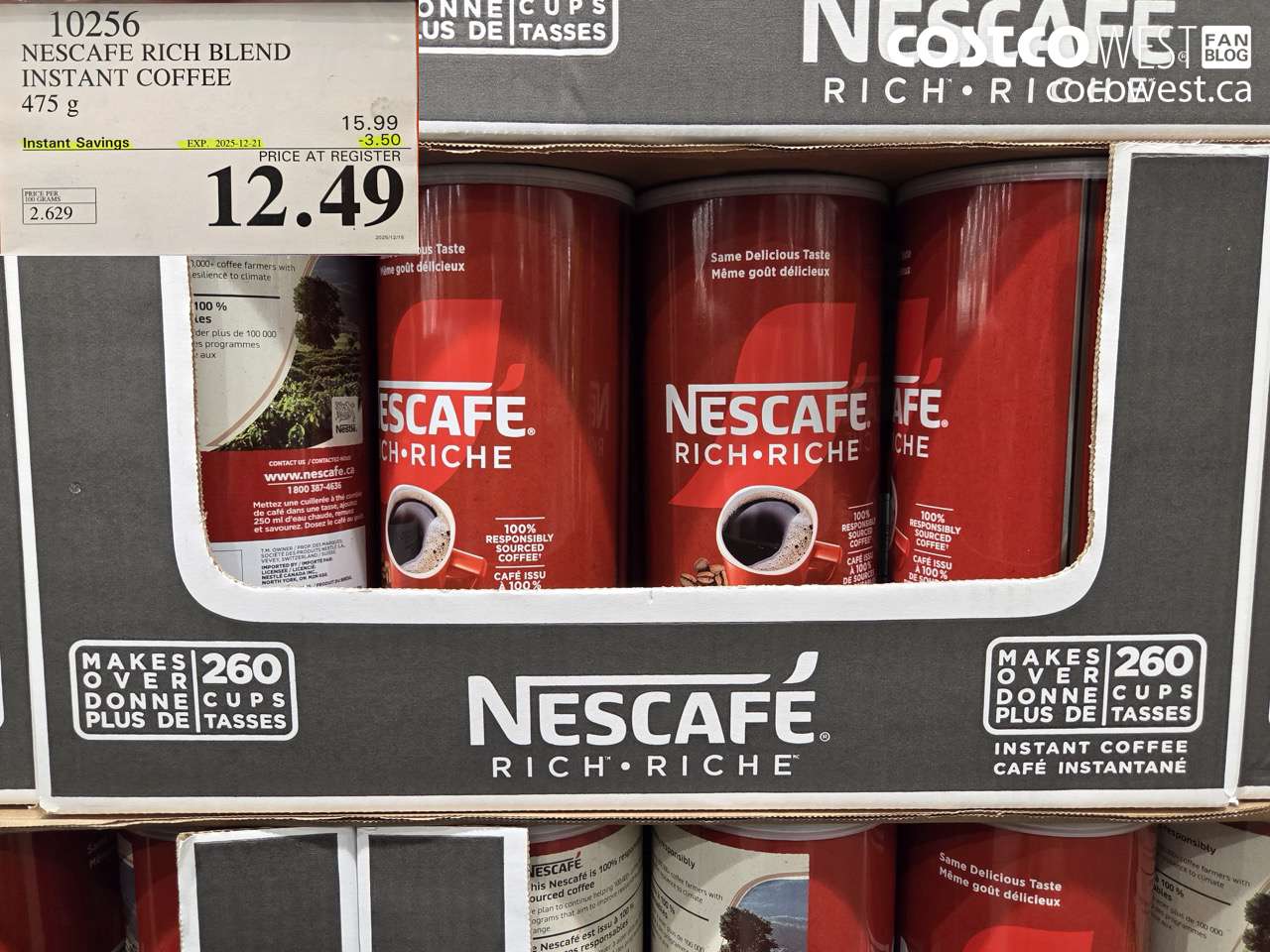 10256 NESCAFE RICH BLEND INSTANT COFFEE 475G $12-49 ($3.50 INSTANT SAVINGS EXPIRES ON 2025-12-21) $12.49