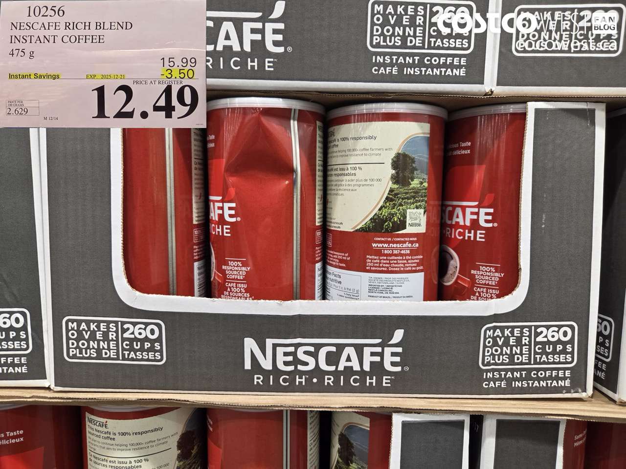 10256 NESCAFE RICH BLEND INSTANT COFFEE 475G $12-49 ($3.50 INSTANT SAVINGS EXPIRES ON 2025-12-21) $12.49